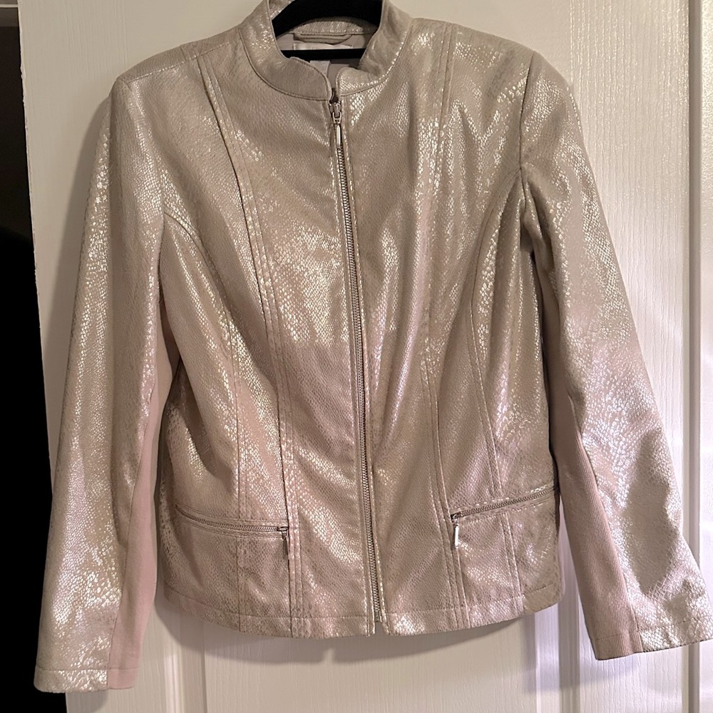 Chico’s Champagne colored snake skin jacket/blazer